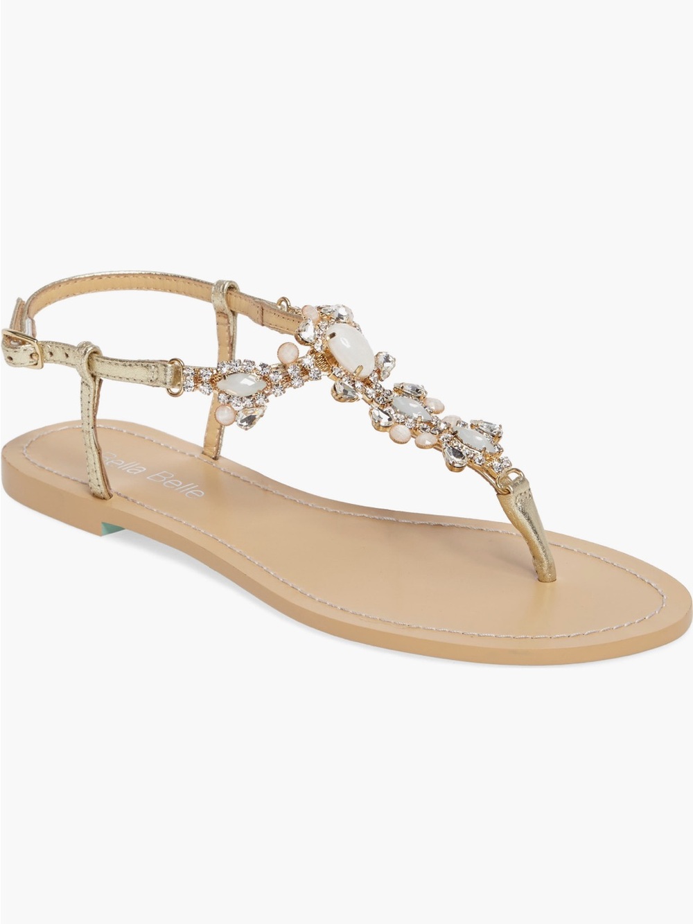Embellished Gold T-Strap Flat Sandal - Women's